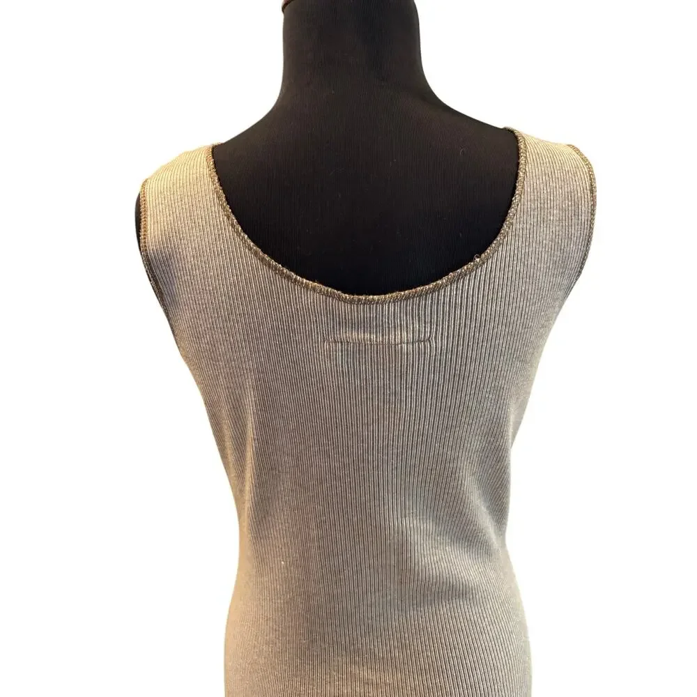 Cape Isle Knitters Tan Vintage Minimalist Dress Etched Unique Front Buttons S/M - Picture 5 of 6